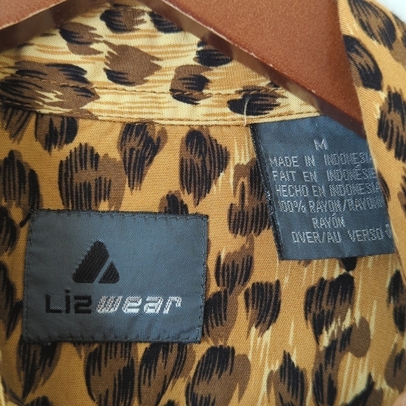 Liz Wear 90's Vintage Leopard Print Long Sleeve Button Down Shirt Brown Black M - Picture 4 of 12